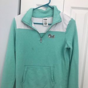 Victoria secret pink turquoise quarter zip hoodie